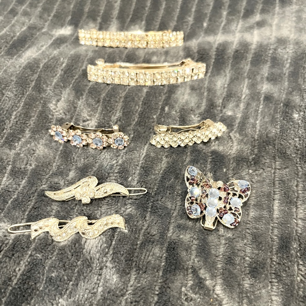 Seven assorted rhinestone barrettes vintage